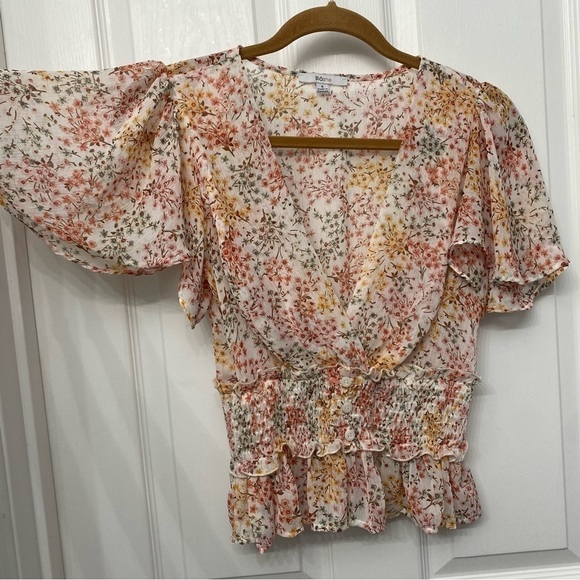 Blashe Flutter Sleeve Wrap Style Dressy Smocked Blouse Small - Picture 6 of 13